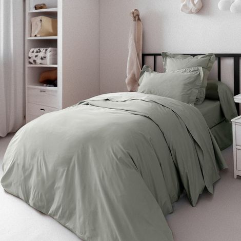 Pack complet housse de couette percale de coton peigné "Julian" toutes dimensions Coton Pur - Julian Ardoise - Pack 3 Pièces pour lit 90 x 190 cm (1 Housse de couette 140 x 200 + 1 Taie 63 x 63  + 1 D