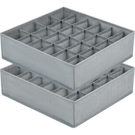 Lot de 2 organisateurs de tiroir pliables en tissu non tissé pour sous-vêtements, soutiens-gorge, chaussettes, boîte de rangement gain de place, organisateur de chaussettes (gris) (1/4)