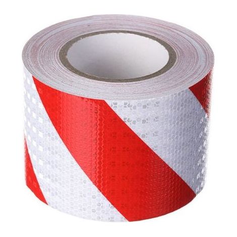 Ruban de signalisation, ruban sergé réfléchissant rouge et blanc, 10 cm de large et 25 m de long (1/5)