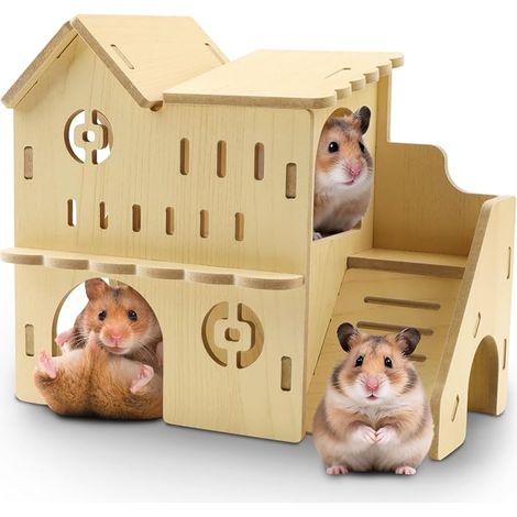 Accessoires Hamster Maison Jouet DIY Bois 21,5x10x18,5cm Maison cachette naturelle jouet à mâcher accessoires cobayes chinchillas gerbilles hamsters matériaux