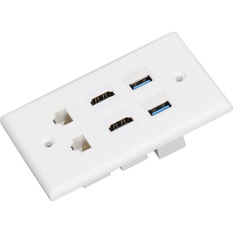 6-Port-Wandpatchpanel: 2x HDMI, 2x RJ45 Cat6, 2x USB 3.0 zum Anschluss von Fernsehern, Projektoren und Computern (1/5)