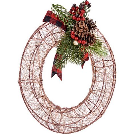 Corona di Natale - Metallo Champagne - 29 x 12 x 30 cm - Decorazione Interna - Misto