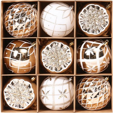 Boules de Noël décoratives 10 cm – Lot de 9 pièces en verre peint haute qualité, coffret cadeau prêt à offrir