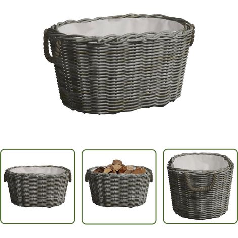 The Living Store Panier à bois de chauffage avec poignées 59x42x28 cm Gris Saule - Panier À Bois - Panier À Bûches - Rangement Cheminée - Décoration Rustique - Panier Osier (1/5)