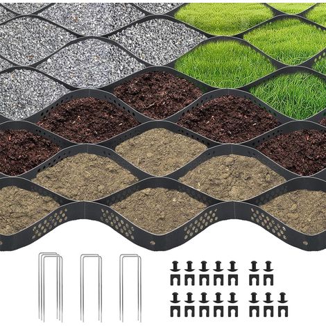 Grille de gazon pour stabilisation du sol - 5 x 3 m - Hauteur : 5 cm - En polyéthylène à haute densité - Pour sol stable dans le jardin - Grille de maintien du gravier - Noir - 5 x 3 m (1/5)
