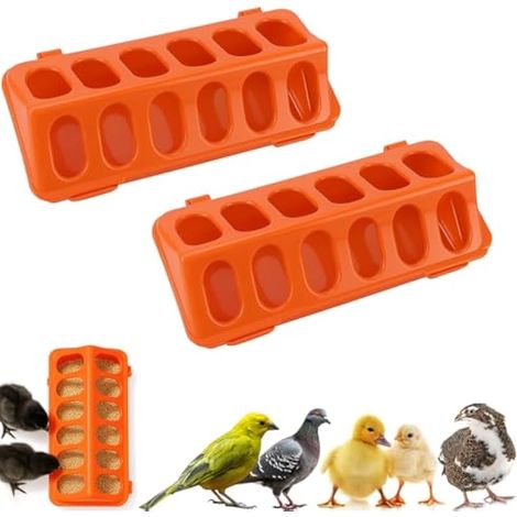 Lot de 2 mangeoires à volaille en plastique avec couvercle rabattable, mangeoire pour poussins pour poulets, canetons, cailles, pigeons et petits oiseaux – Mangeoire de ferme résistante aux (1/5)