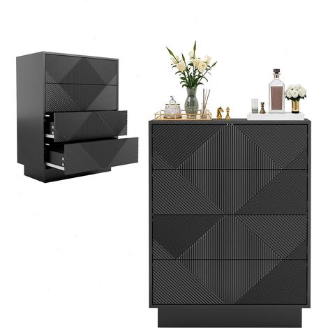 Cómoda, con cajones, 60 x 33,5 x 77,5 cm, negro (1/5)