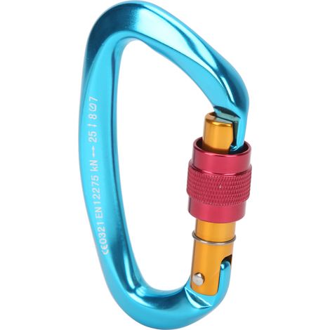 D-Ring-Karabiner mit Verriegelung für Bergsteigen, robuster Aluminiumkarabiner zum Klettern, blau (1/5)