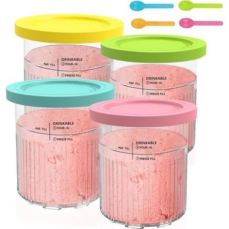4-teiliges cremiges Deluxe-Behälterset, 680-ml-Eiscremebehälter für NC500 und NC501, mit Deckel und Löffel (1/4)