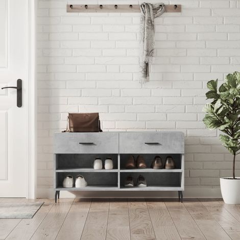 Banc à chaussures Meuble à Chaussures Armoire à Chaussures gris béton 102x35x55 cm bois d'ingénierie 10956 (1/5)