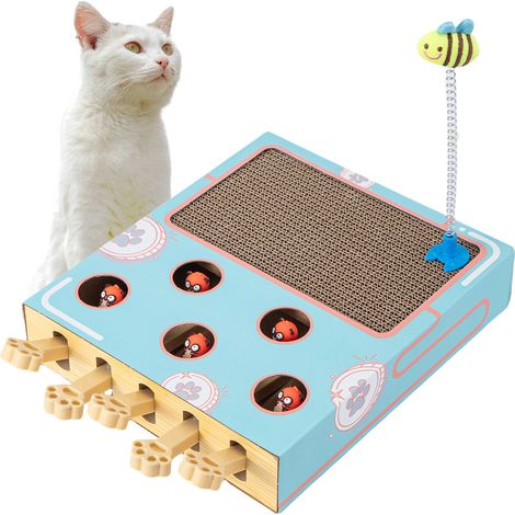 Trintion Corrugated Cardboard Cat Scratcher 3-in-1 Cat Toy with Whack-a-Mole Game, Scratching Pad, and Teaser Stick, Multi-Functional Scratcher for Indoor and Outdoor (1/5)