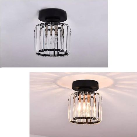 Éclairage de couloir, éclairage de balcon, éclairage d'entrée, plafonnier minimaliste moderne en cristal pour chambre, abat-jour, plafonnier rond en cristal noir, sans ampoule. (1/5)