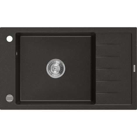 Mexen Elias évier en granit à 1 cuve avec un égouttoir court 795 x 480 mm, Noir/Or métallique - 6511791005-75 (1/5)
