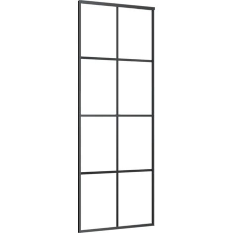 Porte coulissante,Porte intérieure,Porte d'entrée Aluminium et verre ESG 76x205 cm Noir CFW60593 (1/5)