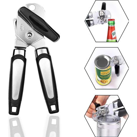 Apriscatole in 2 pezzi, apriscatole multifunzionale 3 in 1 in acciaio inox, apriscatole manuale, apriscatole robusto, apribottiglie con base antiscivolo (1/5)