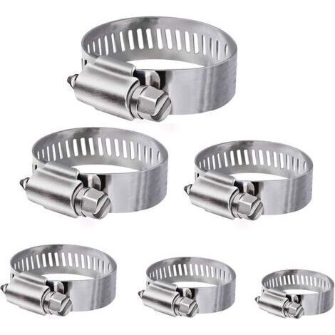 Tuyau Clips, 36 pièces réglable 6–51 mm Gamme en acier inoxydable Colliers de serrage Assortiment de 8 tailles pour famille Tuyau d'eau, réservoir de gaz, tube d'automobiles, etc.