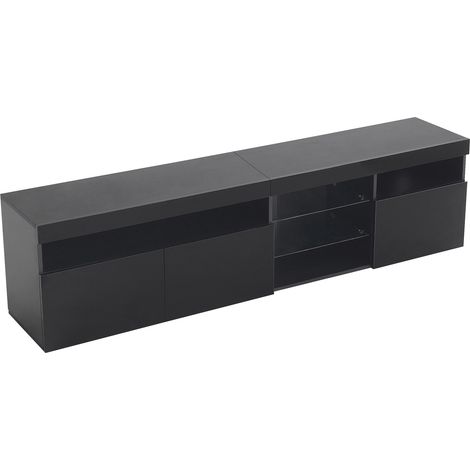 Moderner schwarzer TV-Schrank mit wechselnder LED und Glaseinsätzen 180x35x48 cm MODENUIT (1/5)