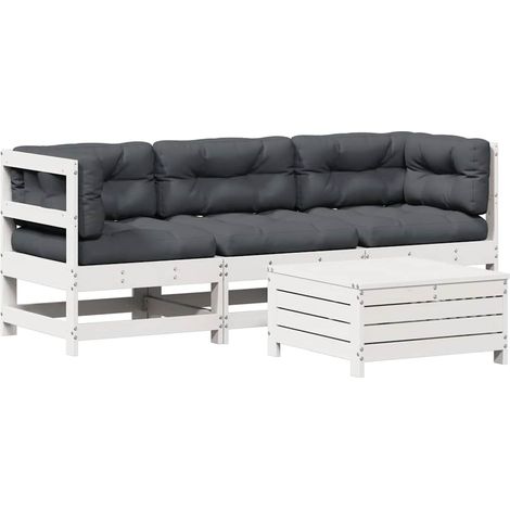 Maison Exclusive - Set Salotto Giardino 4pz con Cuscini Bianco Legno Massello Pino (1/5)