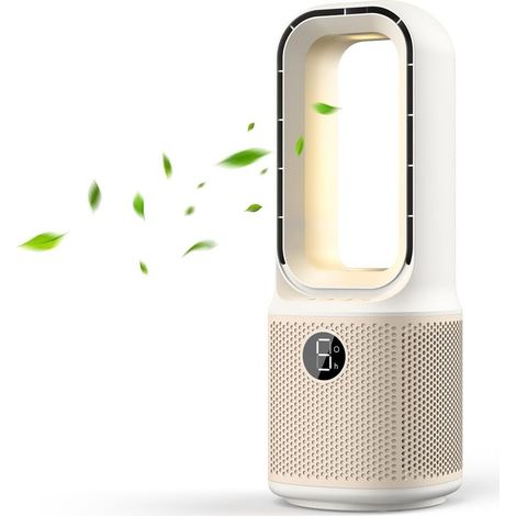 Ventilateur de bureau , petit et silencieux,sans pales, 9 vitesses pour un flux d'air puissant, oscillation à 70°, veilleuse et minuterie (1/5)