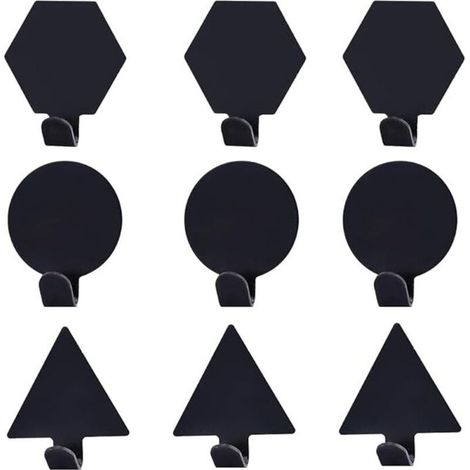 9 Pièces Crochets Auto-Adhésifs,Crochet Adhésif Mural,Crochet Mural Crochet Adhésif Noir,pour Salle de Bain, Cuisine(Trois formes) (1/5)