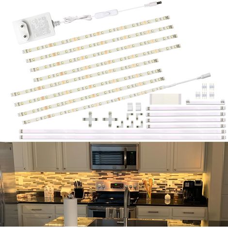 Lampe LED sous meuble - 8 x 30 cm - Blanc chaud - Éclairage sous meuble - Avec interrupteur - Lampe LED claire - Pour cuisine, étagères, vitrines - Barre lumineuse LED 12 V - 1200 lumens - 2700 (1/5)