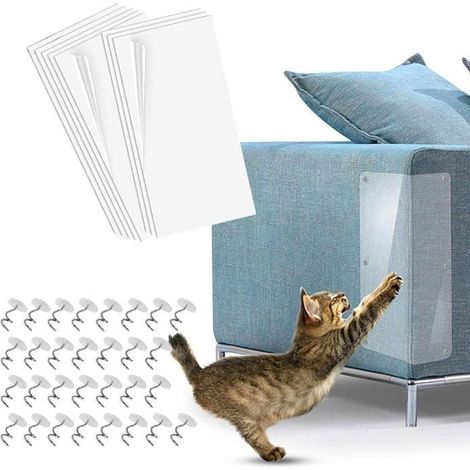 8 Pcs Protecteur de Rayure de Chat, Auto-adhésives Protection Anti-Griffures pour Chat, avec 30 Vis pour Canapé Table Meubles Porte (1/4)