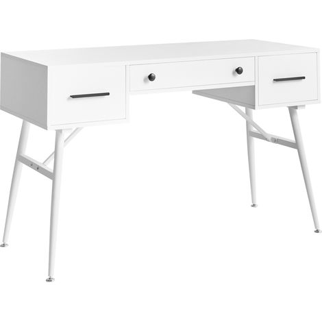 Escritorio retro oficina en casa 3 cajones tablero aglomerado patas de hierro 120 x 50 cm blanco Marfla