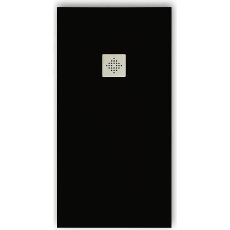 Mineralguss-Duschwanne extra flach PURE Schieferoptik schwarz 90x140 cm Ablaufschutz in Chrom Ablaufschutz in Chrom