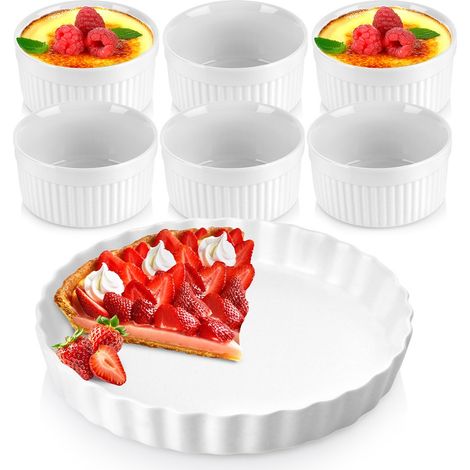 Molde para tartaletas + cuencos para hornear, cerámica, blanco, 7 piezas. (1/5)