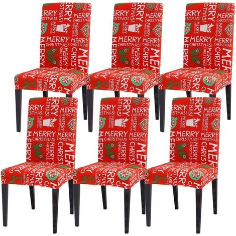 Housses de chaise de salle à manger de Noël, lot de 6 housses de chaise de Noël extensibles et lavables amovibles housse de siège de protection pour salon cuisine mariage banquet fête décoration (1/5)