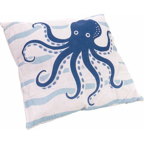 Cojín de algodón con pulpo azul 40x40x15h cm