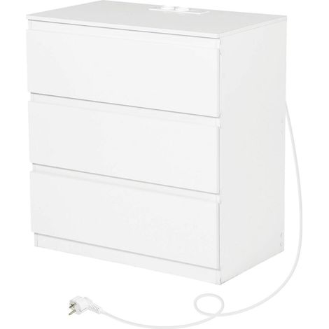 Commode blanche 70cm avec prise intégrée et 3 tiroirs (1/5)