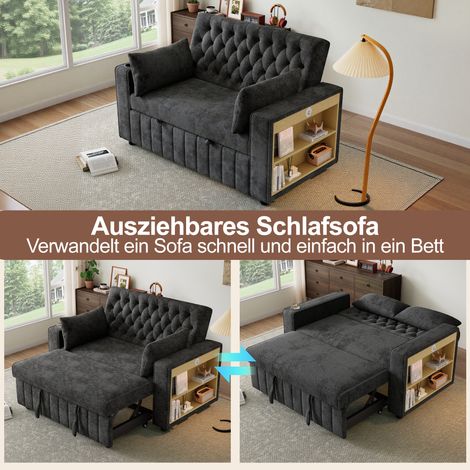 Canapé convertible multifonction moderne avec rangement, porte-gobelets, port USB et coussin, sofa escamotable gain de place pour salon, chambre et chambre d’amis, gris. (1/5)