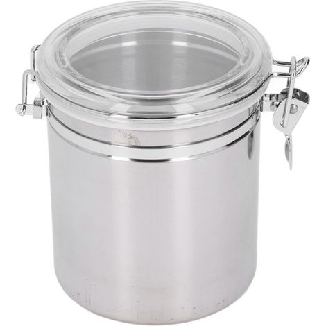Bocal à café/farine GEERYZHE en acier inoxydable avec couvercle. Pratique et polyvalent, idéal pour conserver biscuits, thé, café et épices (grande capacité, 1600 ml). (1/5)