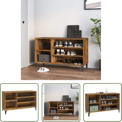 The Living Store Armoire à chaussures Chêne fumé 102x36x60 cm Bois d'ingénierie - Armoire À Chaussures - Meuble Chaussure - Rangement Chaussures - Étagère Chaussures - Entrée (1/5)