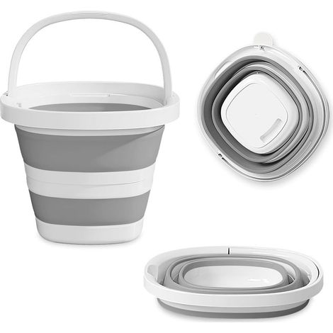 (Blanc Gris) Seau Pliable, 10 litres Grande capacité Seau Plastique avec poignée, Solide et Durable, Peu encombrant, Facile à Transporter, Convient pour Nettoyage, Camping, pêche, Voyages. (1/5)
