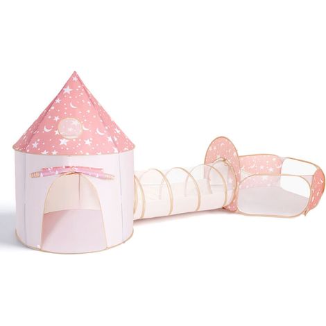 Tente de jeu 3-en-1 pour enfants avec tunnel et piscine à balles, château gonflable à usage intérieur et extérieur, aire de jeu pliable avec panier de basket