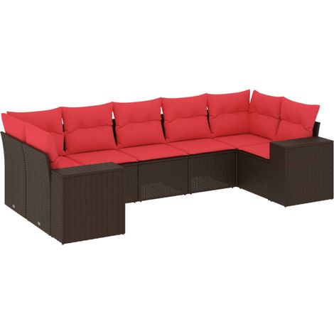 7-teiliges Gartensofa-Set mit Kissen, braun, Polyrattan vidaXL (1/5)
