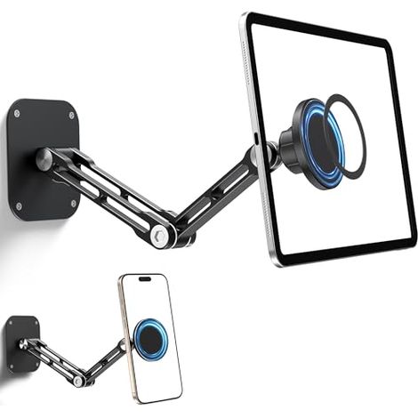 Magnetische Wandhalterung, doppelarmige Tablet-Wandhalterung aus Aluminium, 360° verstellbar, klappbare Wandhalterung für Tische, starke Magnete. (1/5)