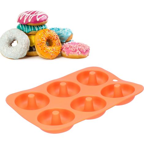 Moule à donuts en silicone à 6 compartiments, antiadhésif, rond, pour gâteau au chocolat, outil de cuisson au four (orange)