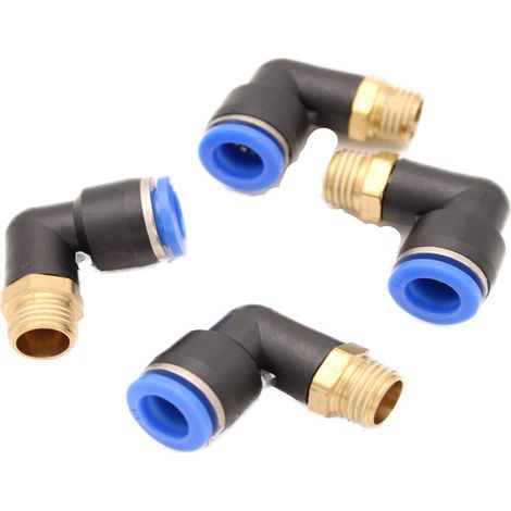 Juego de 4 accesorios neumáticos de codo de 90° de 1/4" a 10 mm (R 1/4" - 10 mm) (1/3)