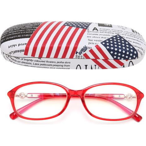 Lunettes de lecture anti-lumière bleue pour femmes seniors, monture rouge +100, charnière ressort flexible. (1/5)
