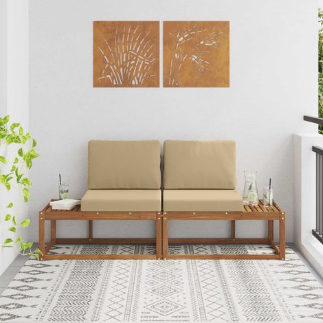 vidaXL Divano da Esterno con cuscino 2 Pezzo Naturale e Beige