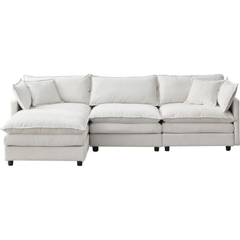 Canapé d’angle modulable en chenille pour 3 personnes avec chaise longue et ottomane noir (1/5)