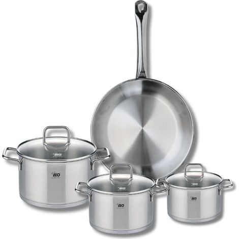 ELO 9693750 - Set di 1 padella da forno 24 cm e 3 pentole, 12, 14 e 16 cm, Elo Profi Citrino, inox, induzione (1/5)