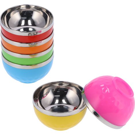 6-teiliges Set farbiger Edelstahlschüsseln, wärmeisolierend, für Salate und Nudeln, für die heimische Küche (13 cm S) (1/5)