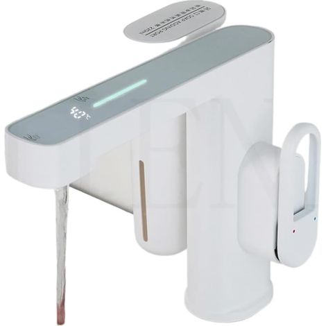 Robinet de cuisine Robinet à capteur de lavabo de salle de bains, avec distributeur de savon en mousse, monté sur le pont, monotrou, sans contact, robinets mélangeurs de sortie d'eau chaude et froide( (1/5)