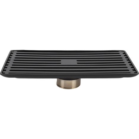 Siphon de sol en acier inoxydable, 10 x 20 cm, noir, avec grille amovible, convient pour la salle de bain et la cuisine.-AquaForge (1/5)