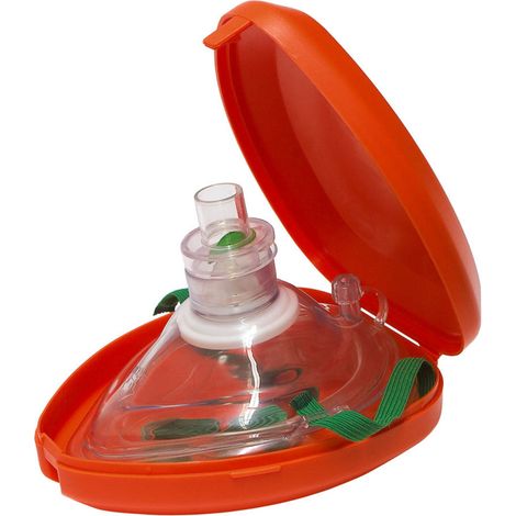 Beatmungsmaske mit Bakterienfilter Einwegventil im orangen Hardcase