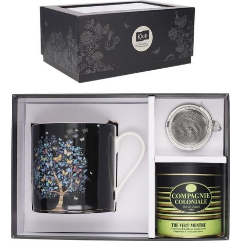 JUEGO TAZA ARBOL 425ML + INFUSOR + LATA DE TE + CAJA REGALO